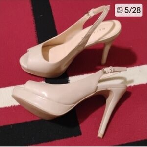 METAPHOR Nude Peep-Toe Slingback Heels Size 6.5